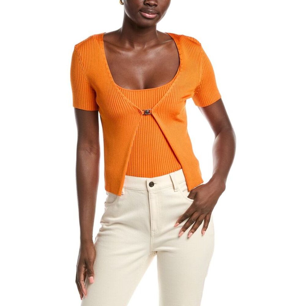 Maje Womens  2-In-1 Clasp Front Sweater, Orange
